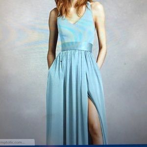 Vera Wang V Neck Halter Gown with Sash color: MIST